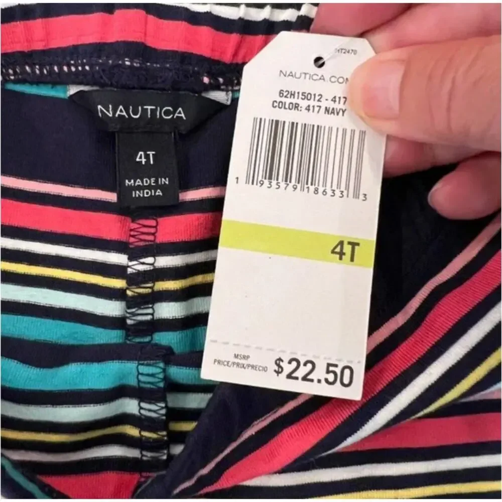 NWT Nautica Girls' Grey Ruffle Logo Dress (SZ 4) & Navy Stripe Leggings (SZ 4T)